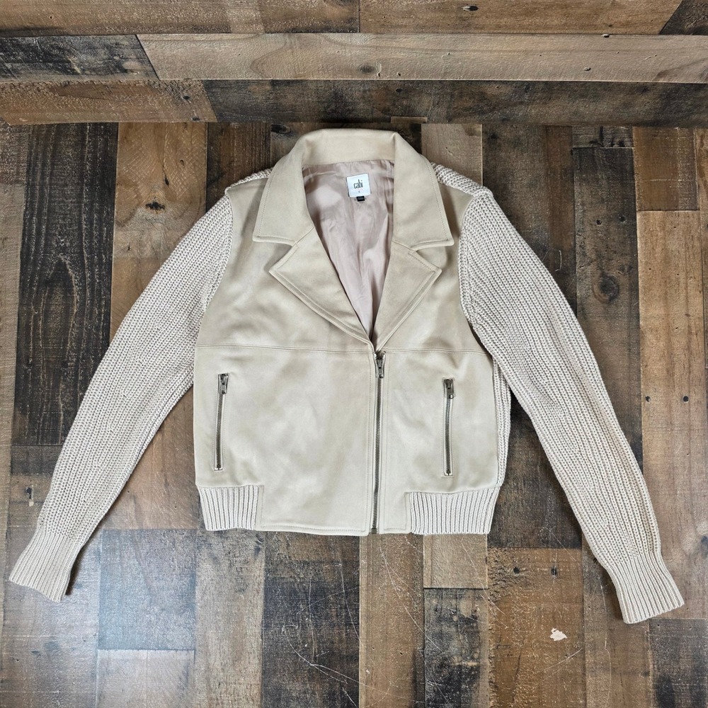 Cabi Palladium Beige‎ Suede Knit Moto Jacket Vegan Suede Blazer Small 4811